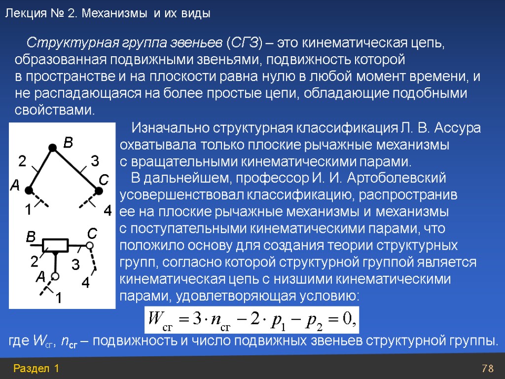 В дальнейшем, профессор И. И. Артоболевский усовершенствовал классификацию, распространив ее на плоские рычажные механизмы